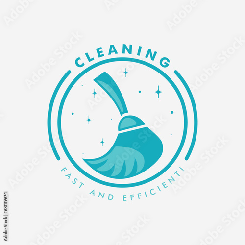 cleaning flat color logo vector with emblem illustration template design
