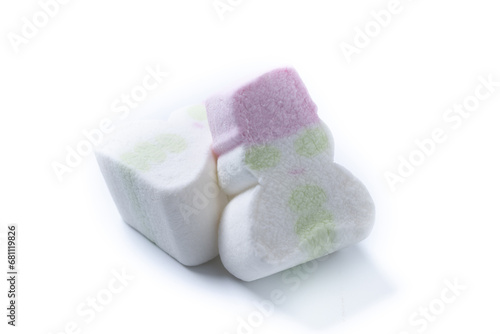 Christmas marshmallow with Christmas snowman shape isolated on white background