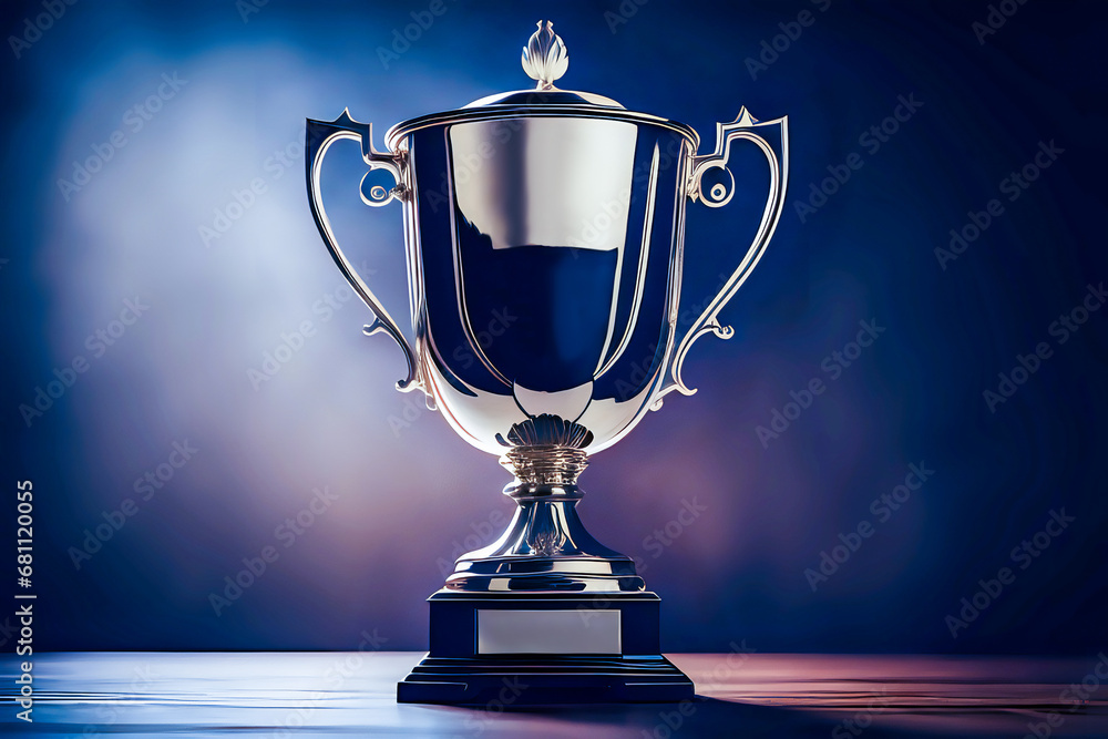 a silver trophy cup on dark background Created with Generative AI a silver trophy cup on dark background Created with Generative AI