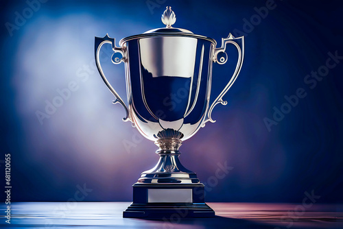 a silver trophy cup on dark background Created with Generative AI