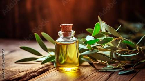 Eucalyptus essential oil in a bottle. Generative AI,