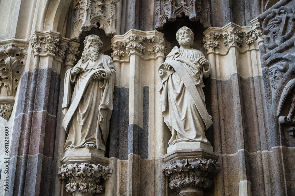 Gothic statues on portal to Basilica Minor of Saint Benedict in Hronsky Benadik, Slovakia Gothic statues on portal to Basilica Minor of Saint Benedict in Hronsky Benadik, Slovakia