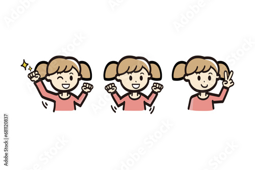 ポップな女の子のいろんなポーズバリエーションのイラストセット