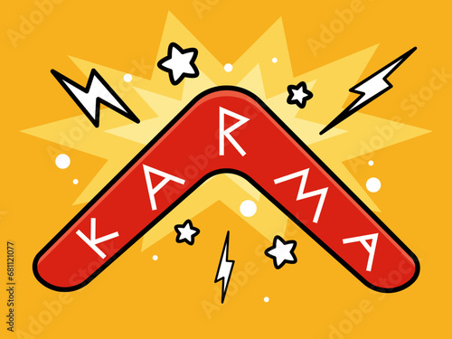 A red boomerang with text karma. Isolated Vector Illustration