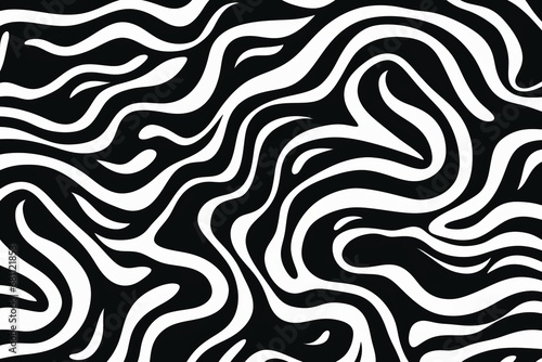 Wavy and swirled brush strokes black and white pattern