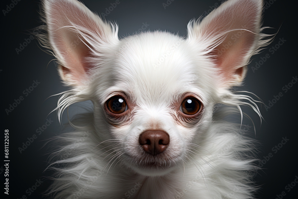 Portrait of a white chihuahua on a dark neutral background, cropped photo, studio light. Ai art Portrait of a white chihuahua on a dark neutral background, cropped photo, studio light. Ai art