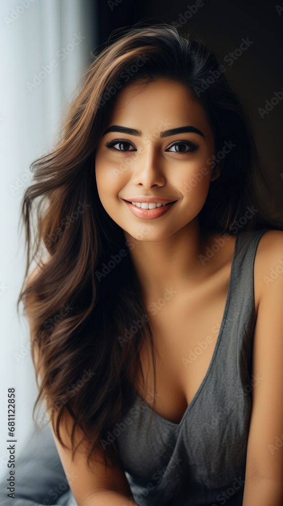 Elegantly Confident Smiling Beauty in Intimate Setting Elegantly Confident Smiling Beauty in Intimate Setting