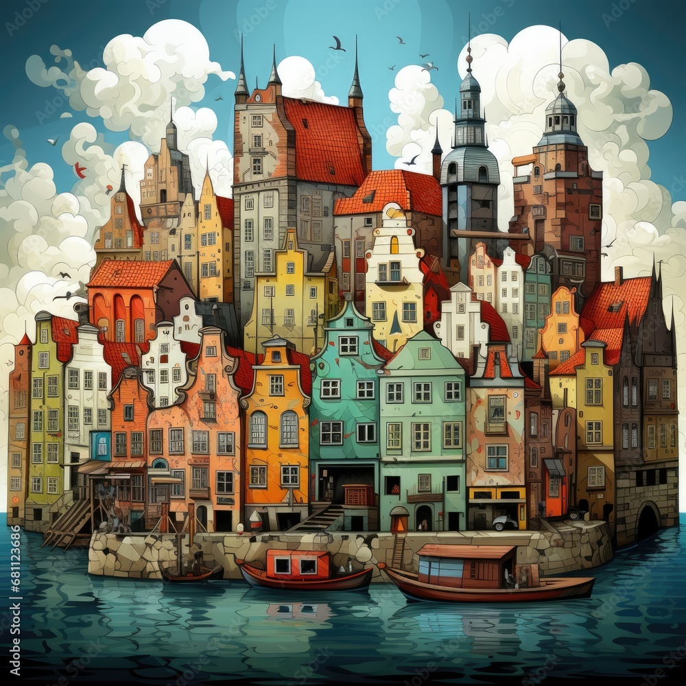 Gdansk old town and famous scenery, Poland. Generative ai - obrazy, fototapety, plakaty 
