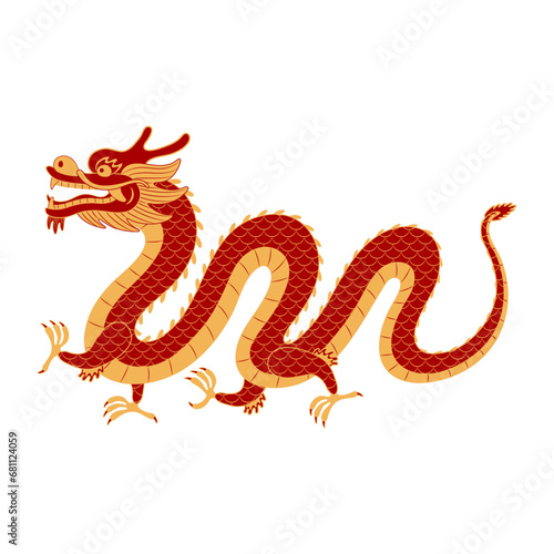 Asian zodiac sign, Chinese dragon character line art illustration. 2024 Lunar New Year hand drawn vector. Asian style design. Element for traditional holiday card, banner, poster, decor