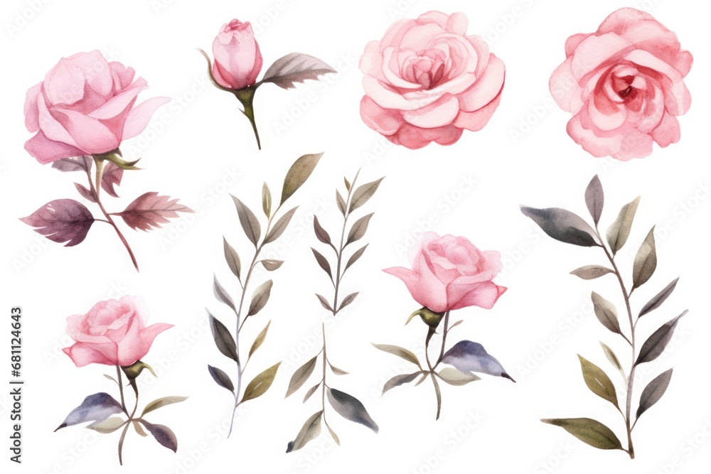 Dusty Pink Roses Watercolor Floral Clip Art for Print and Design. Ideal for Invitations, Wall Art and More