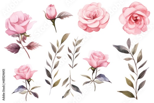 Dusty Pink Roses Watercolor Floral Clip Art for Print and Design. Ideal for Invitations  Wall Art and More