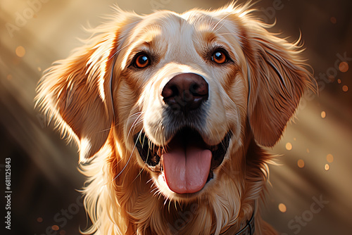 Portrait of a white Labrador retriever on a beige neutral background, cropped photo, natural light. Ai art © Tatyana Olina