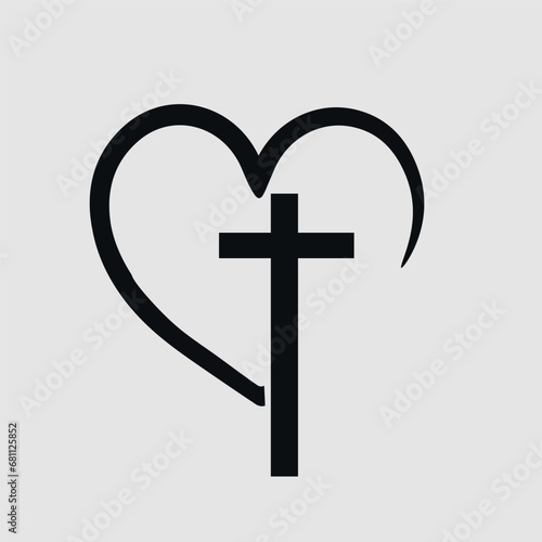 Christian cross in heart, Jesus Christ vector illustration.
