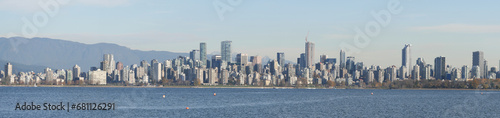 Panorama of the skyline of the city of Vancouver as seen from Jericho Beach during a fall season in Vancouver, British Columbia, Canada © StandbildCA