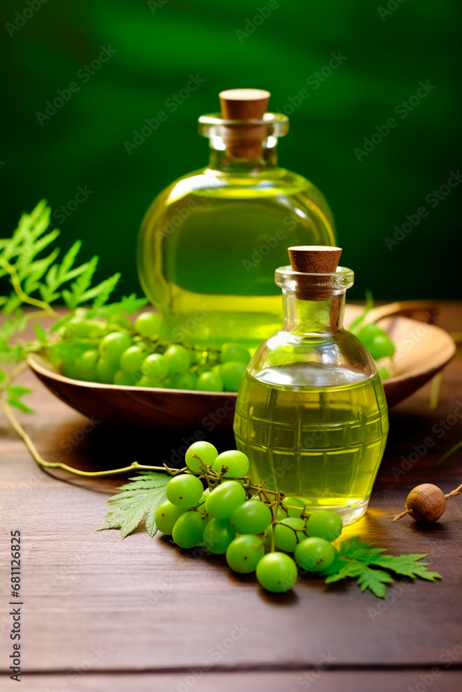Essential oil neem in a bottle. Generative AI, Essential oil neem in a bottle. Generative AI,