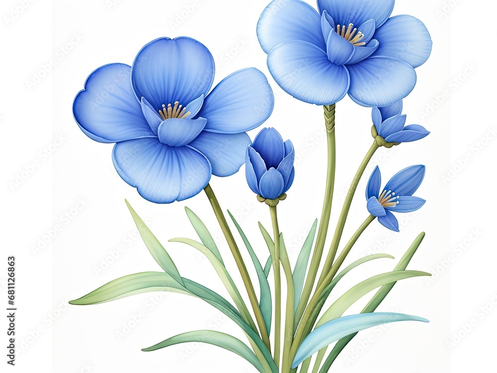 Watercolor illustration of flax with blue blossoms Watercolor illustration of flax with blue blossoms