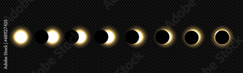 Different phases of a solar and lunar eclipse. Vector on transparent background eps10 photo