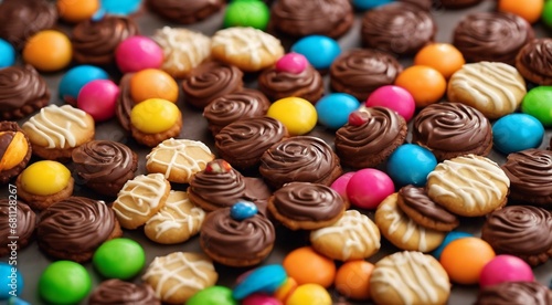 delicious sweets on abstract background, sweets, chocoltae, donuts, sweet colored biscuits