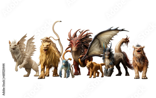 A Realistic Glimpse into a Mythical Creatures Playset on a Clear Surface or PNG Transparent Background. © Usama