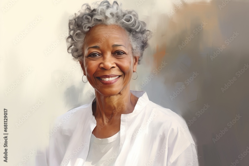 A Captivating Portrait of a Wise and Graceful Woman with Silver Strands