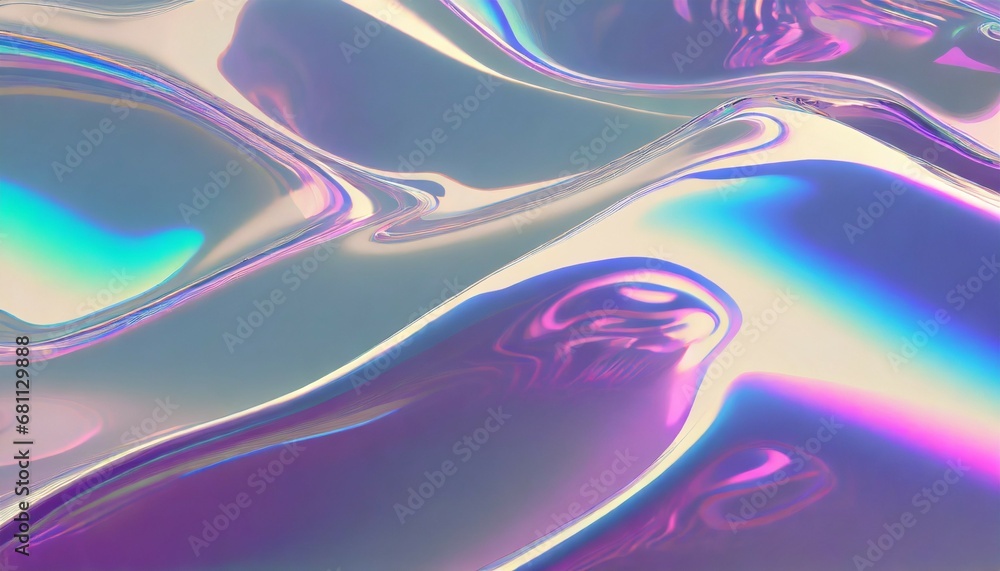holographic fluid water stream glossy reflection spectrum wavy surface y2k wallpaper background illustration generative ai - obrazy, fototapety, plakaty 