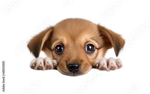 Unveiling the Realistic Image of the Peek-A-Boo Puppy for Creative Play on a Clear Surface or PNG Transparent Background. photo