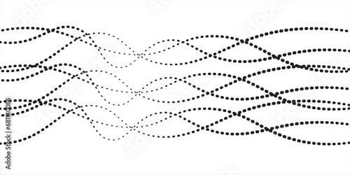 Abstract dot wave pattern. Wavy dots border, thin dotted line, particle soundwave, halftone lines, stripe motion vector dots halftone dot waves vector