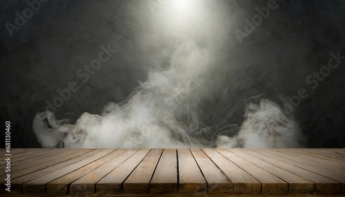 empty wooden table with smoke float up on dark background empty space for display your products empty wooden table with smoke float up on dark background empty space for display your products