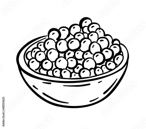 Caviar in a bowl. Vector illustration in doodle style