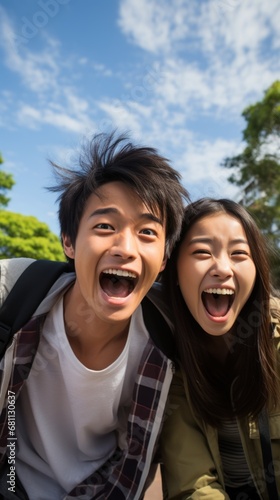 A happy young teenage asian couple