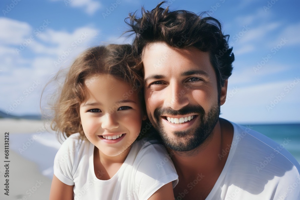 Portrait of father and child on the beach Portrait of father and child on the beach