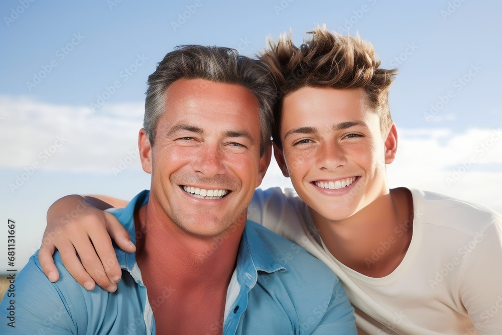 Portrait of father and child on the beach Portrait of father and child on the beach