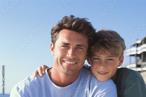 Portrait of father and child on the beach