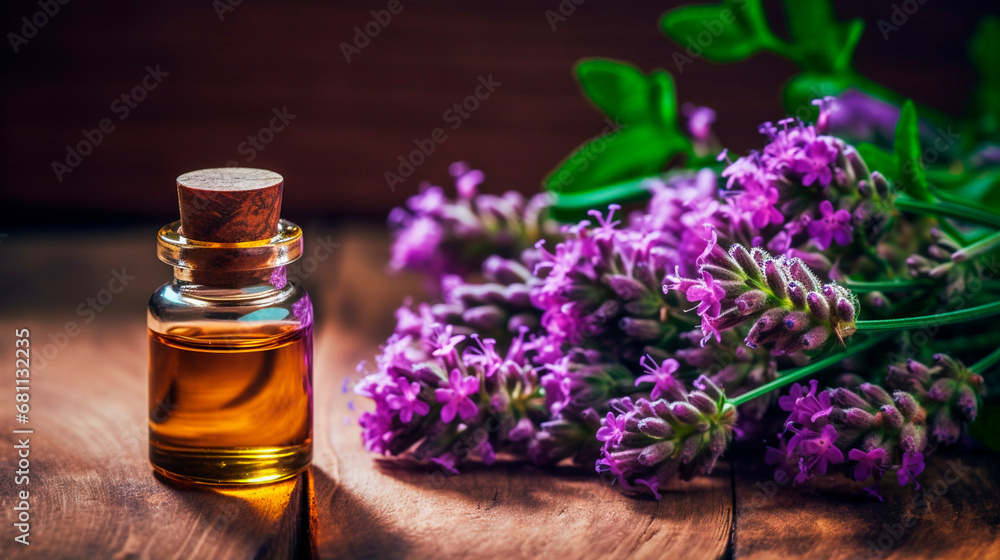 Verbena essential oil in a bottle. Generative AI, Verbena essential oil in a bottle. Generative AI,
