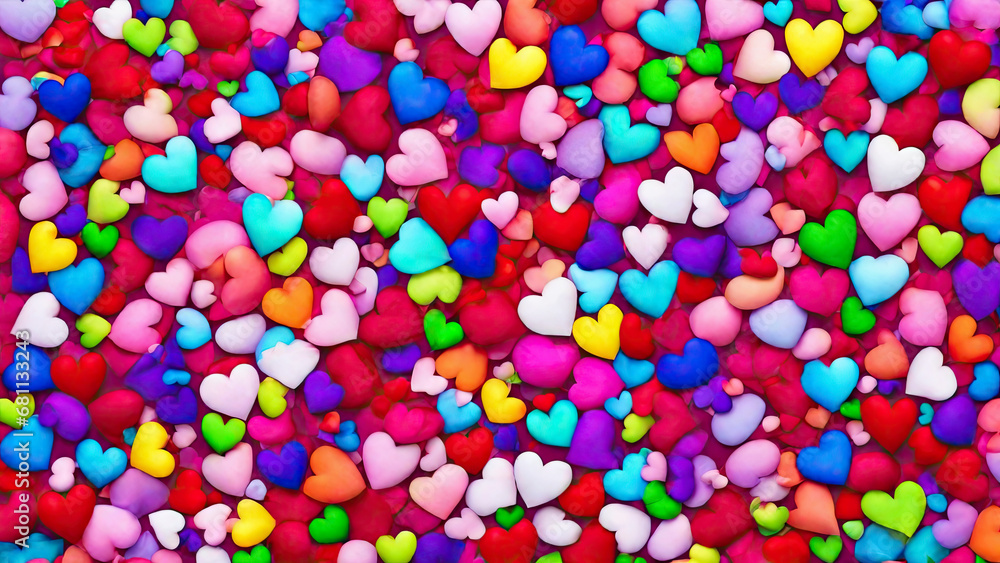 Valentine's day multicoloured background, many hearts of different shapes Valentine's day multicoloured background, many hearts of different shapes