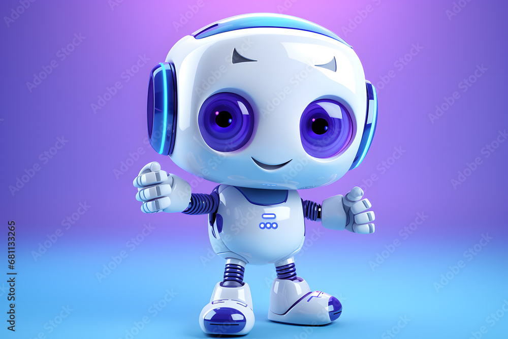 3d render of small cute robot cartoon style