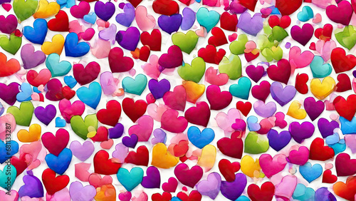 Valentine's day multicoloured background, many hearts of different shapes