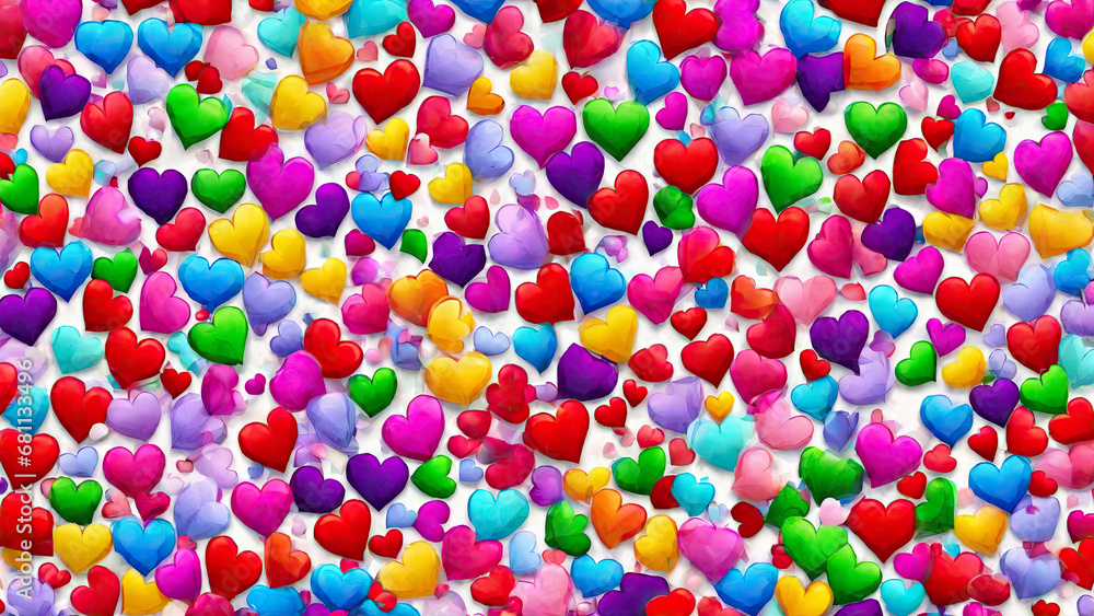 Valentine's day multicoloured background, many hearts of different shapes Valentine's day multicoloured background, many hearts of different shapes