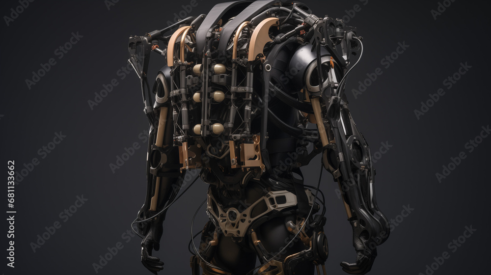 black exoskeleton on a mannequin rear view black exoskeleton on a mannequin rear view
