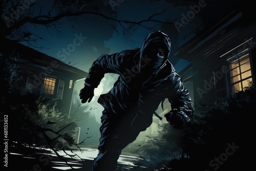 vector graphics of Masked burglar breaking photo
