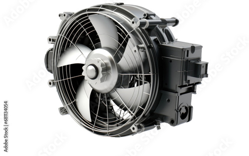 Navigating the Realistic Image of the Radiator Fan Motor on a Clear Surface or PNG Transparent Background.