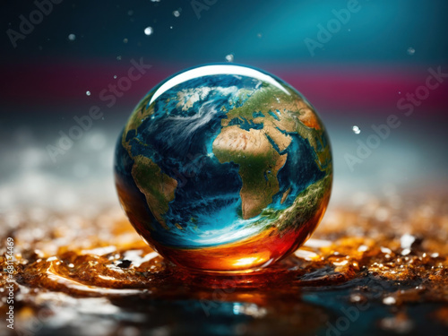 A glass magic ball or a drop of water with the planet earth inside