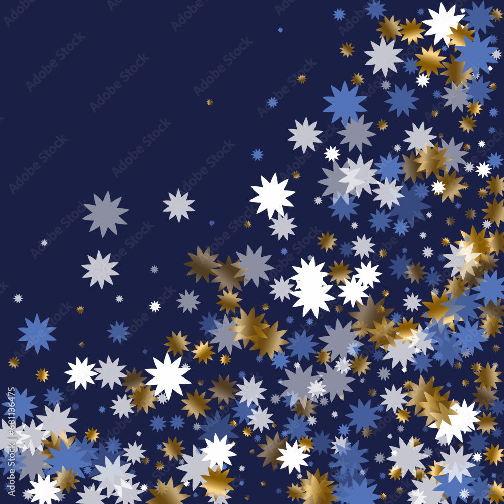 Vibrant Christmas star holiday pattern illustration. Gold blue white twinkle confetti. Banner Vibrant Christmas star holiday pattern illustration. Gold blue white twinkle confetti. Banner
