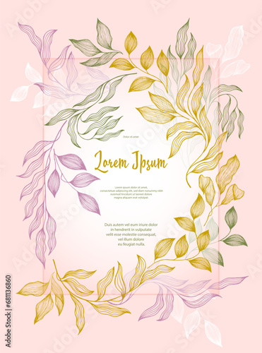 Bay leaves frame vector greeting card template. Rustic card design with laurel foliage.