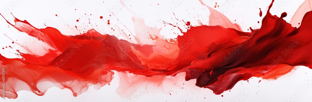 red paint splashes on a white background. The image is ideal for use in ...