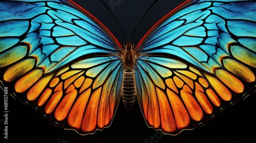 AI generated illustration of a vibrant butterfly with orange and blue wings © Wirestock