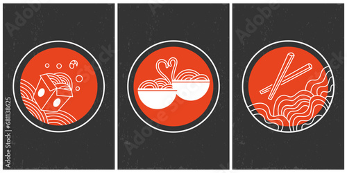 Collection of colorful posters asian food