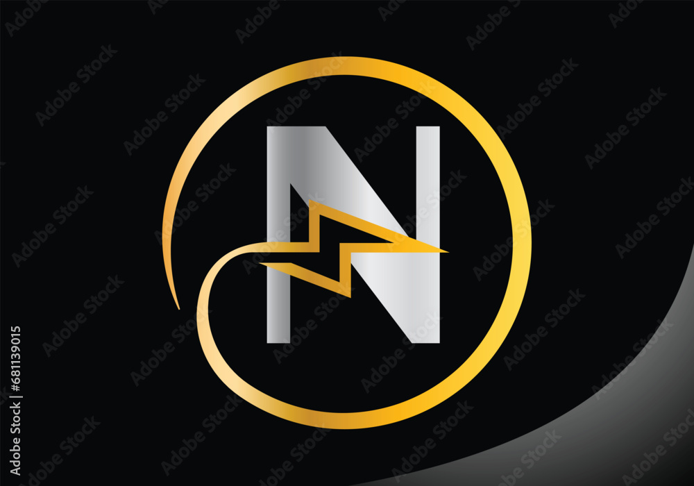 Letter N with lighting thunder bolt Logo Design Vector Template. Letter N with lighting thunder bolt Logo Design Vector Template.
