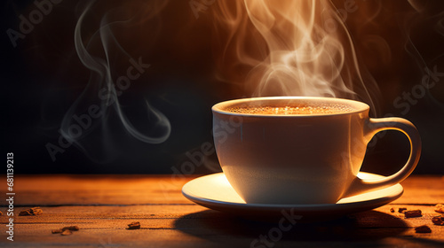 a cup of steaming hot coffee photo