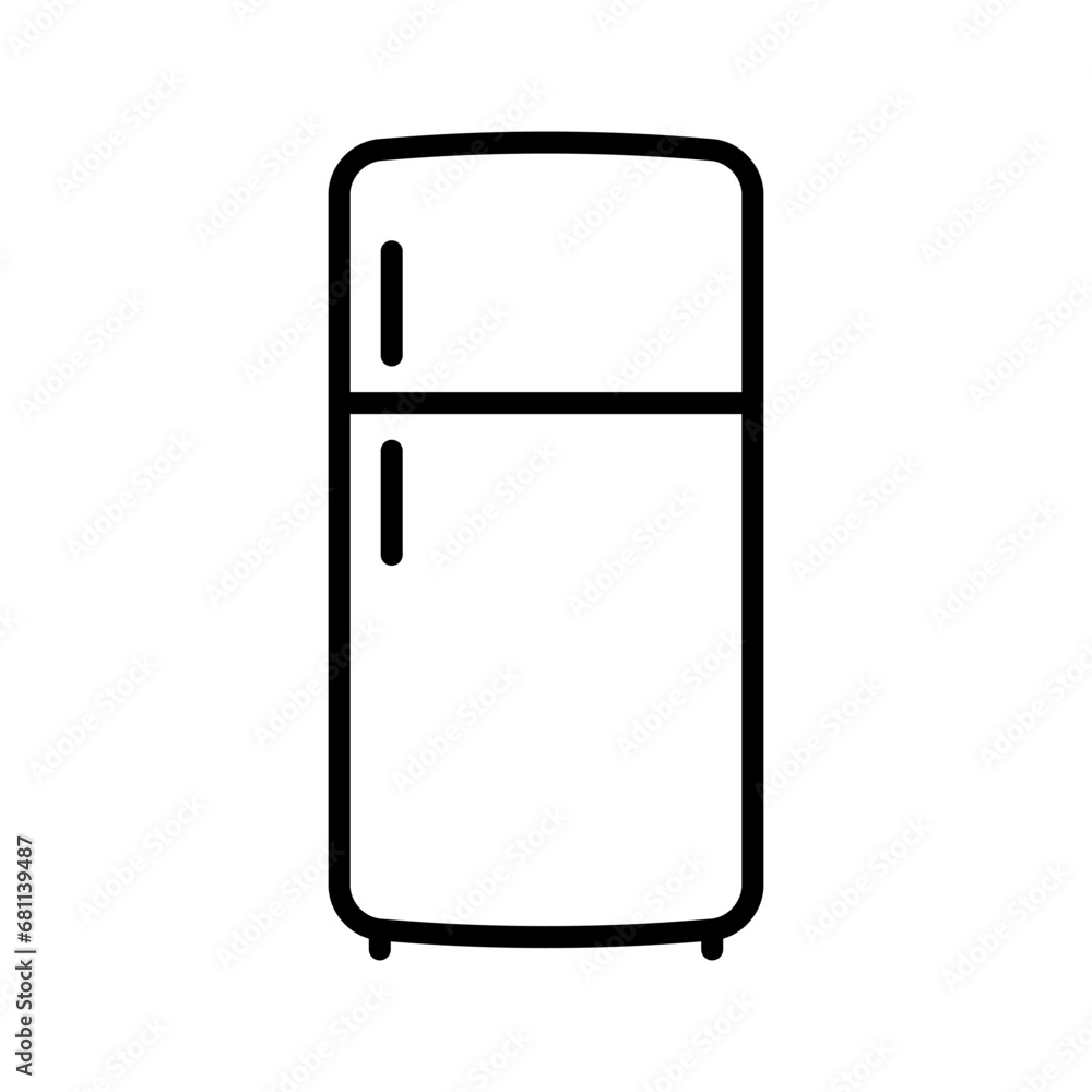 Refrigerator icon. Black contour linear silhouette. Editable strokes. Front view. Vector simple flat graphic illustration. Isolated object on a white background. Isolate. Refrigerator icon. Black contour linear silhouette. Editable strokes. Front view. Vector simple flat graphic illustration. Isolated object on a white background. Isolate.
